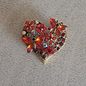 Red Floral/Butterfly Heart Brooch